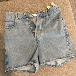 Zara Sky Blue High-Waisted Denim Shorts
